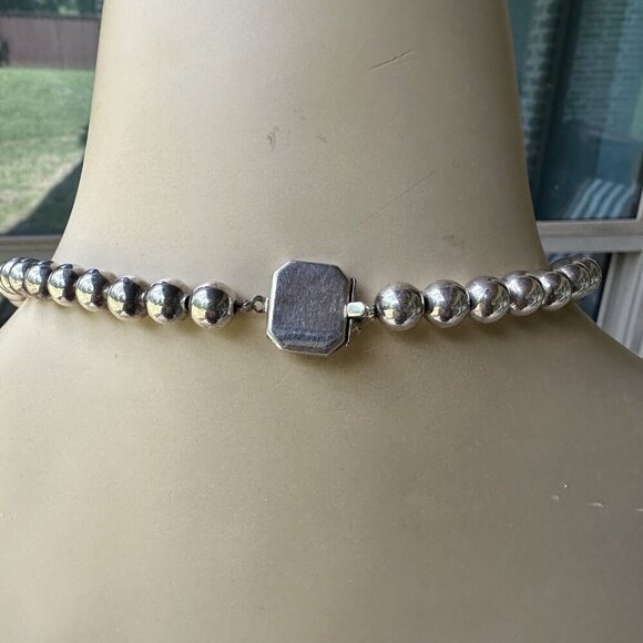 VTG Necklace24" Onyx Graduated Ball Beads Tongue Clasp 925 Sterling 107.7g - Picture 3 of 7
